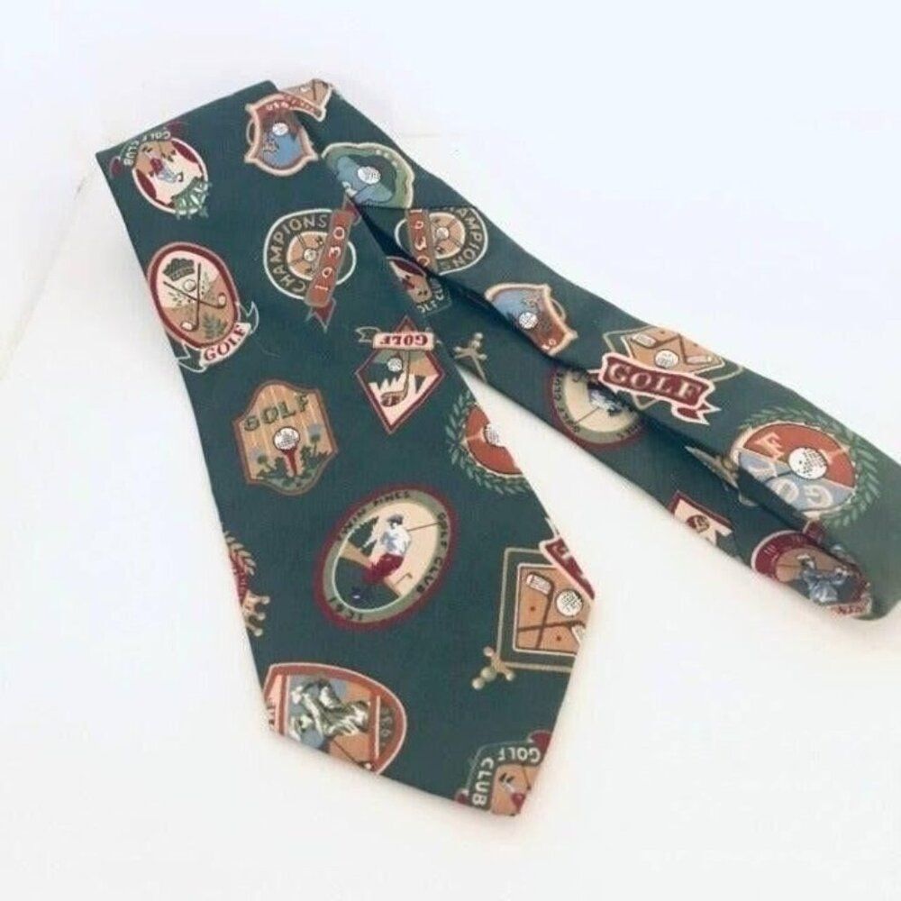 #1602 SURREY GOLF THEMED VINTAGE COTTON NECKTIE 54 IN X 4 IN